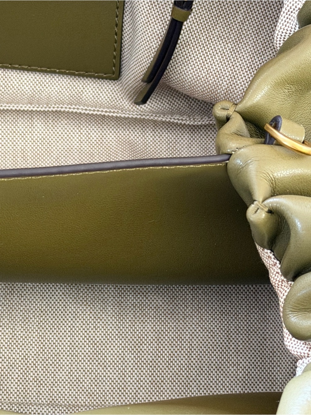 Donna Karan Olive Green Leather Satchel with Gold Accent - Picture 7 of 15